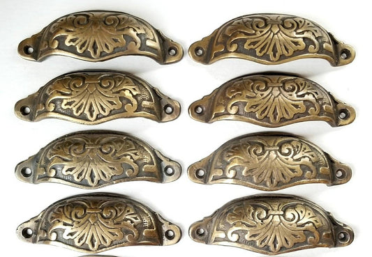 8 x Ornate Apothecary Cabinet Drawer Cup Pull Handles Victorian Style 3-1/2"centers (4-1/8" wide).Unlaquered. Cabinet,kitchen,woodworking#A1