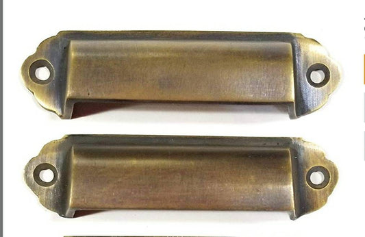 2 x Antique Vintage style Brass File Cabinet, Bin Pull Handles, Cabinet Cupboard Drawer Chest Handles home improvement 3-1/8" centers #A18.