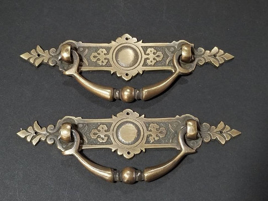 2 x East Lake Victorian Antique-Style Solid Brass Handles Pulls Hardware 5-1/4"w #H44