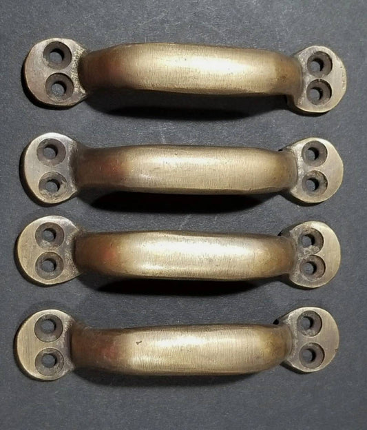 4 x Solid Brass Antique Strong File Cabinet Trunk Handles 3 7/8" wide #P2