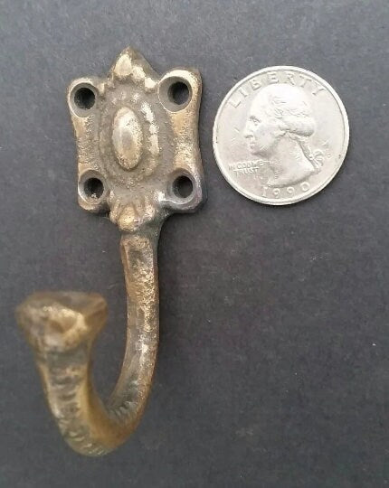 Single Coat Hat Hooks Unique Antique Style Ornate Backplate 2-1/2" long .Hand made, unlaquered. #C4
