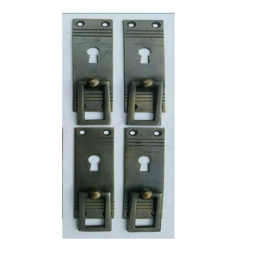 4 x Arts and Crafts Mission Hardware, Brass Handle ,Pulls in Antique Style ,with Escutcheon key hole,door handle,cabinet, 3 7/16" long #H31