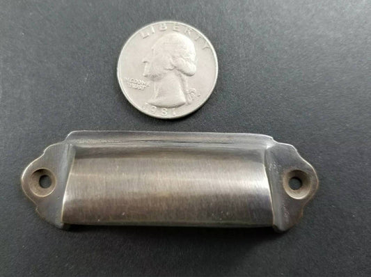 6 x Antique Vintage style Brass File Cabinet, Bin Pull Handles,handmade,home improvement,drawer cup handles,retro,cupboard, 2-1/4" cntrs #A8