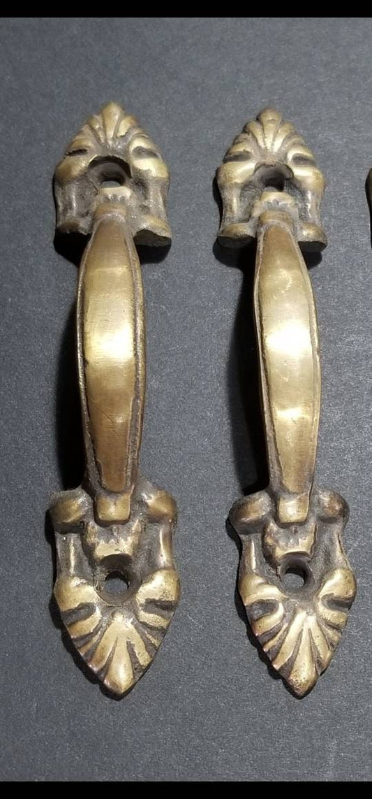 2 x French Ornate Antique Style Cabinet Drawer Pull Handles 4-3/8" solid brass .Unlaquered. #P4