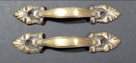 2 x French Ornate Antique Style Cabinet Drawer Pull Handles 4-3/8" solid brass .Unlaquered. #P4