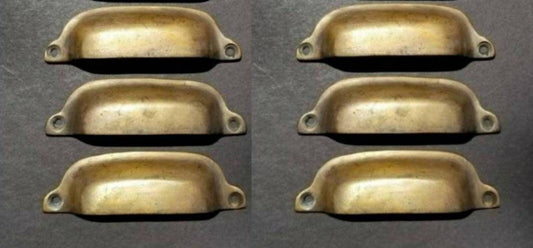 6 x Antique Style Brass Apothecary Cup Drawer Cabinet Bin Pulls Handles 3-3/8" centers #A19