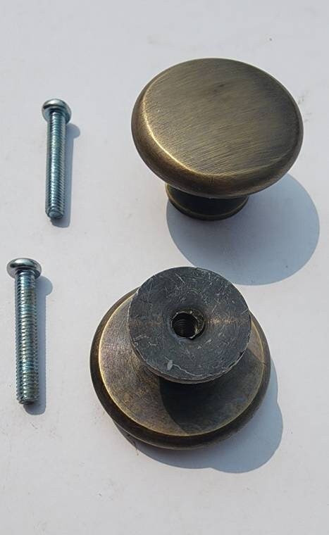 2 Solid Brass Round Knob, Cupboard, Drawer, Cabinet Knob, Pull Handle 1-1/4" dia. #K4