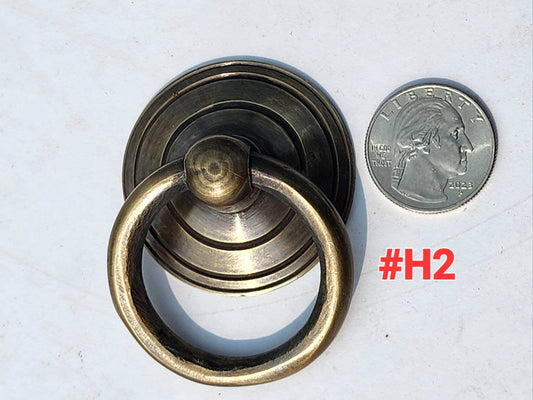 Rustic Antique Style Brass Round Ring Pull Handles Backplate 1-3/4"dia x Ring Pull 1-3/4"dia #H2