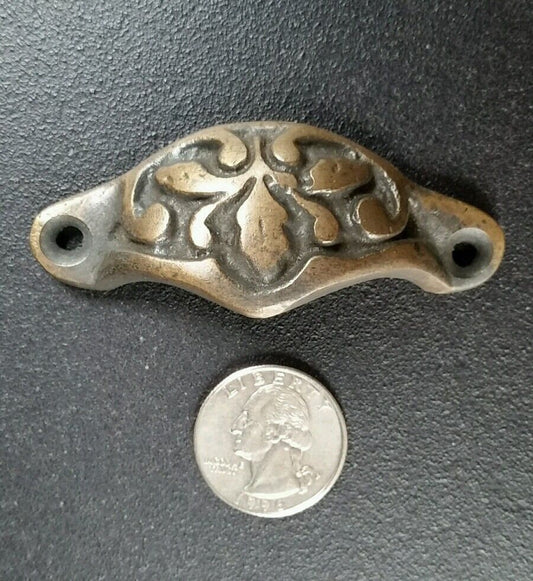 Apothecary Cabinet Drawer Bin Pull Handle, in Solid Brass with Oak Leaf Motifs,multi-drawer,woodworking, 2 3/8" centers (2-7/8"wide) #A3