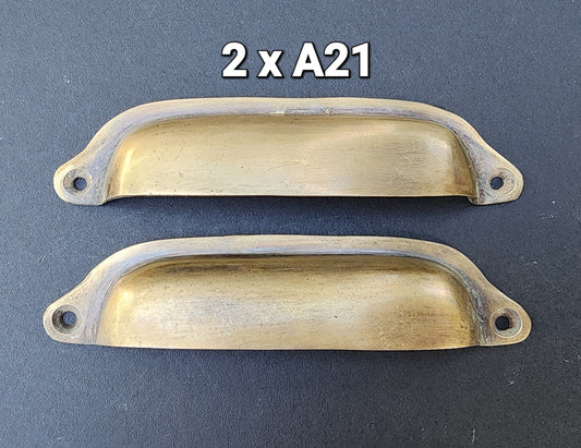 2 x Antique Style Brass Apothecary Cup Drawer Cabinet Bin Pulls Handles 4-1/2"centers. Unlaquered. #A21
