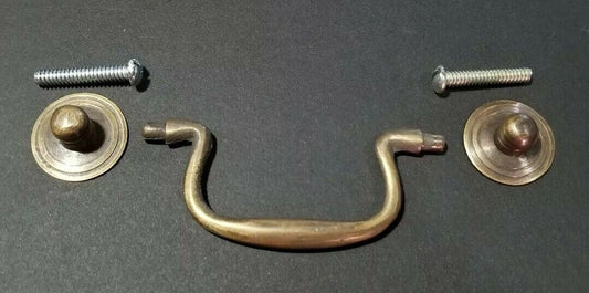 1 Antique style Solid Brass Swan Neck Bails Cabinet Drawer Pull handle w Bolt approx. 3"cntr #H39