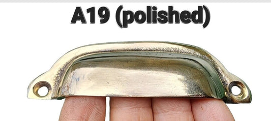 POLISHED Antique Style Brass File Cabinet, Bin Pull Cup Handle 3-3/8" ctr #A19s