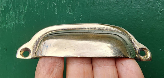 POLISHED Antique Style Brass File Cabinet, Bin Pull Cup Handle 3-3/8" ctr #A19s