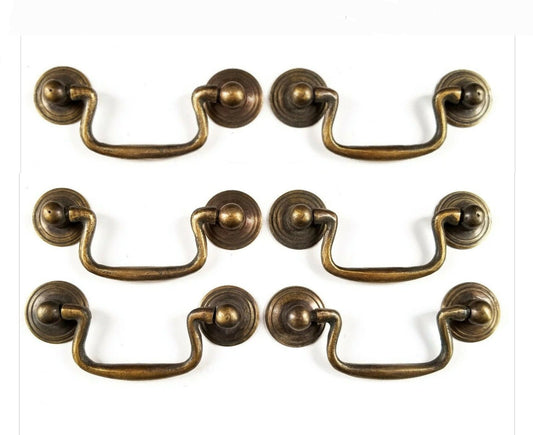 6 x Antique Style Brass Swan Neck Bail Pull Drawer Cabinet Handles 2-3/4"cntr #H43