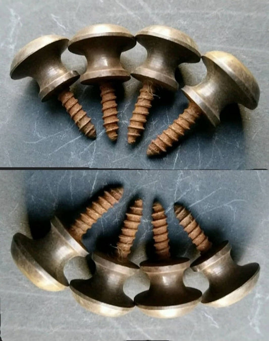 8 x Antique Vintage Style VERY SMALL Jewelry box Barrister type Small Knobs Pulls, Handles 7/16" dia. Solid antiqued Brass #K.Unlaquered.