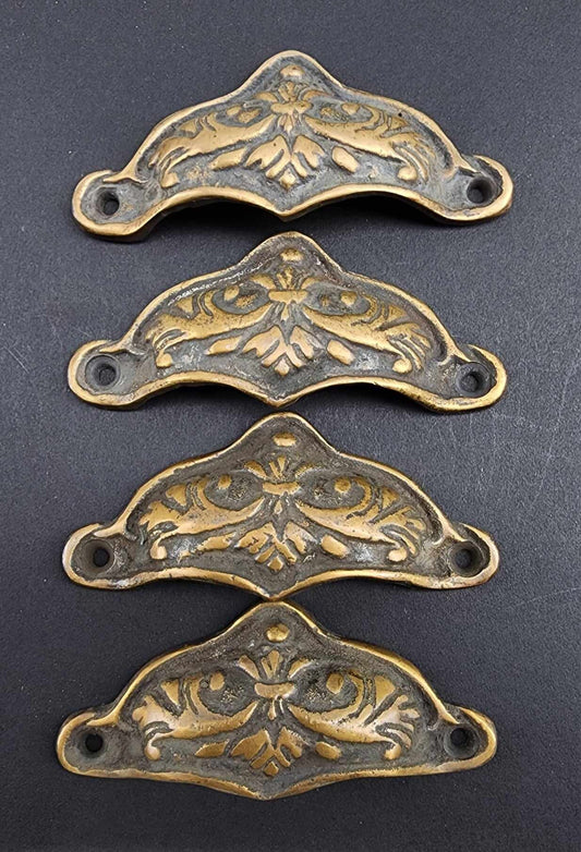 4 x Brass Antique Style Victorian Swag Apothecary Cabinet Drawer Handles Pull with 3"cntrs.Unlaquered. #A10