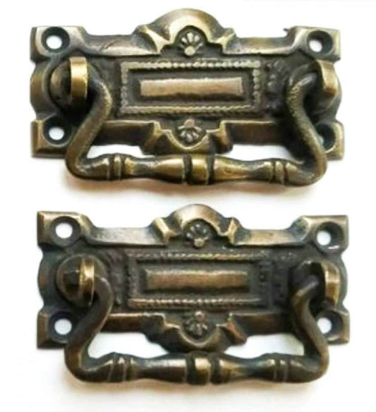 2 x Horizontal Victorian Antique Style Ornate Handles Cabinet Hardware, Furniture Pulls 2-5/16" wide #H35