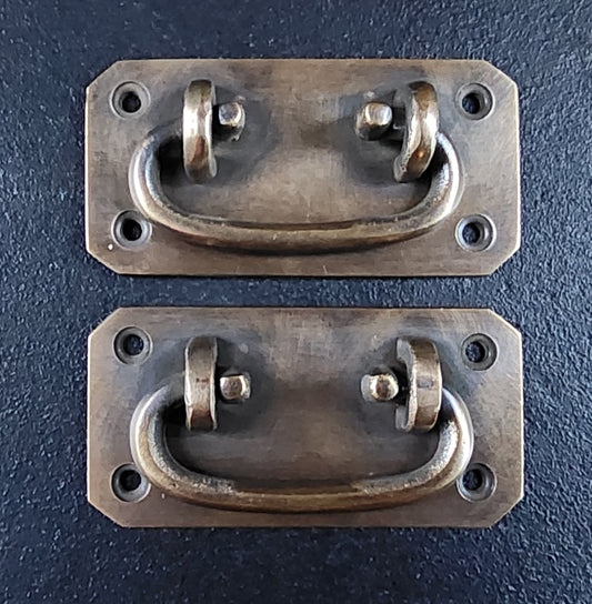 2 x antique style solid brass TRUNK PULL Drop Handle Trap Door Toolbox #P12