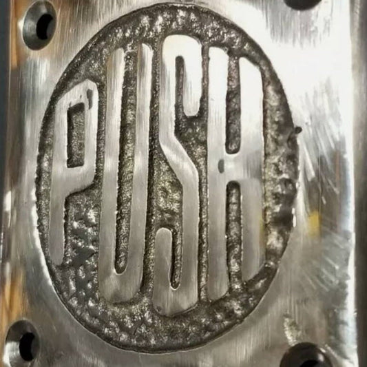 PUSH sign plaque Rare Antique Style POLISHED solid brass 2-1/2" #F14s