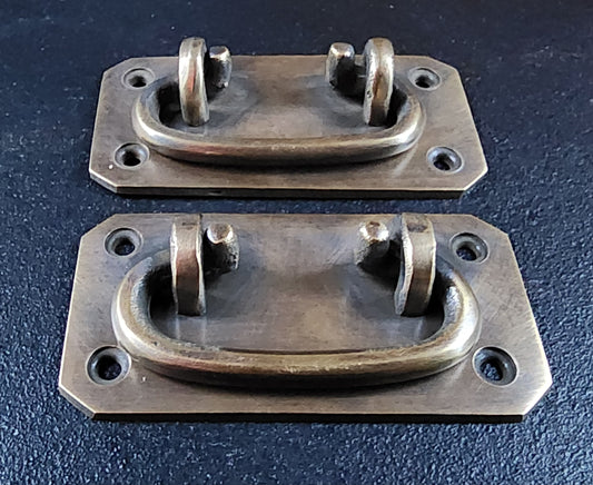 2 x antique style solid brass TRUNK PULL Drop Handle Trap Door Toolbox #P12