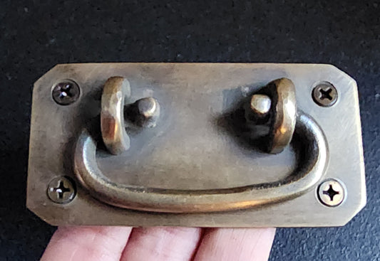 1 x Antique Style Solid Brass TRUNK PULL Drop Handle Trap Door Toolbox 3-1/4" wide .non-laquered. #P12