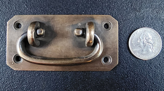 1 x Antique Style Solid Brass TRUNK PULL Drop Handle Trap Door Toolbox 3-1/4" wide .non-laquered. #P12