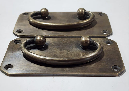 2 Antique Vintage Style Solid Brass Box Trunk Chest Door Handles 4 1/4"w.Unlaquered. #P11