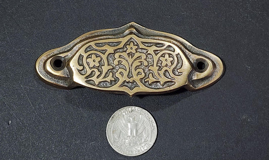 Solid Brass Antique Vintage Style Victorian, Art Nouveau Apothecary Bin Pull Handles, Hardware 3-9/16" wide #A4
