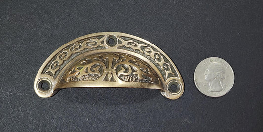 Single Antique Vintage Victorian style brass apothecary bin pull handles 3" centers #A5