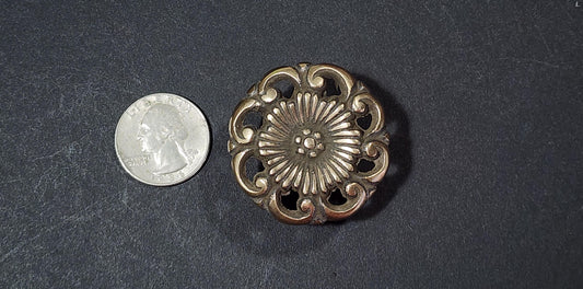 1 x Antique Vintage Style French Provincial Brass Floral Knobs Pulls Handles 1-1/2" dia. #K24