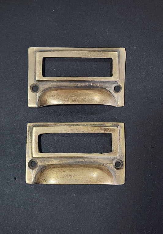 2 x Antique Vintage Style Card File Cabinet Handle, File Label Holders with Cup Bin Pull Handles, Organizing labels 2 3/4" wide #F1