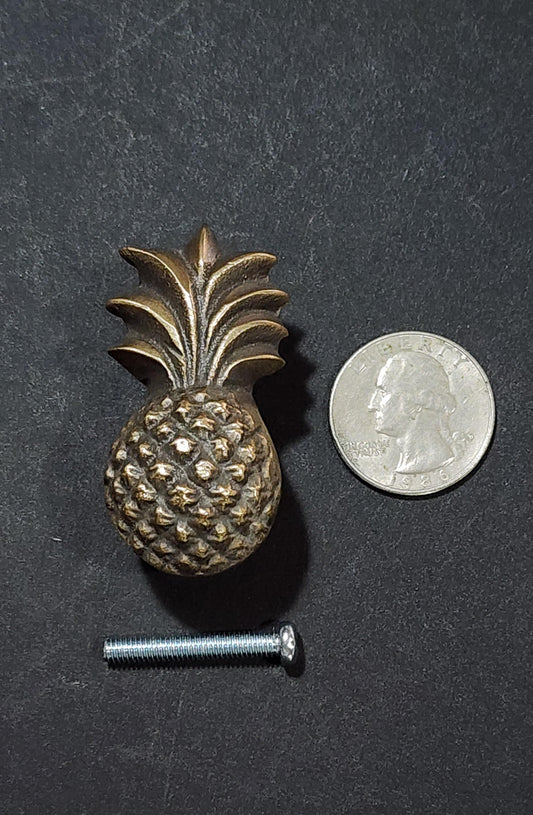2 x Solid Brass, Tropical, PINEAPPLE, Cabinet Furniture, Kitchen, Drawer, Handle, Knob, Pulls, Gift, Welcome symbols. unlaquered . #K17.
