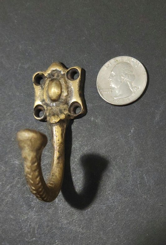 Single Coat Hat Hooks Unique Antique Style Ornate Backplate 2-1/2" long .Hand made, unlaquered. #C4