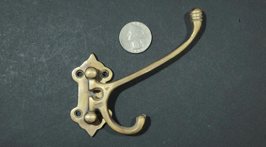 Antique Style Solid Brass Double Wall Mount 180 degree Swivel Coat Hat Towel Hook.Bathroom Kitchen Towel. Folding Hooks. Un-laquered. #C24