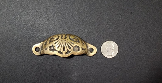 Apothecary Cabinet Drawer Bin Pull Handle 3-9/16" wide Solid Ornate Brass.Unlaquered. #A2