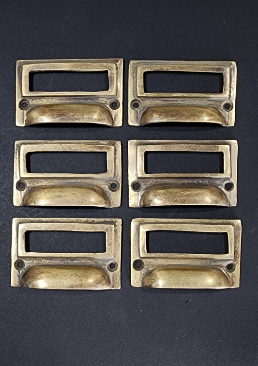 6 x Antique Vintage Style Card File Cabinet Handle, File Label Holders with Cup Bin Pull Handles, Organizing labels 2 3/4" wide #F1