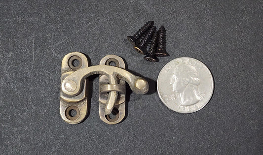 Small Antique Style Cabinet, Jewelry Box, Toggle Latch, Swing Hook Solid Brass Hasp Lock #X16