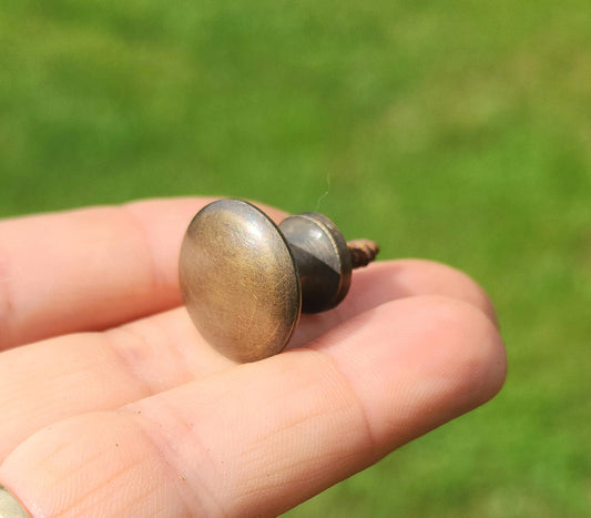 SMALL Antique Vintage Style Barrister Bookcase Knob 3/4" dia. Solid Tarnished Brass, w. embedded wood screw.Unlaquered. #K1