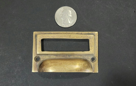 Antique Vintage Style Card File Cabinet Handle, File Label Holders with Cup Bin Pull Handles, Organizing labels 2 3/4" wide.Unlaquered. #F1