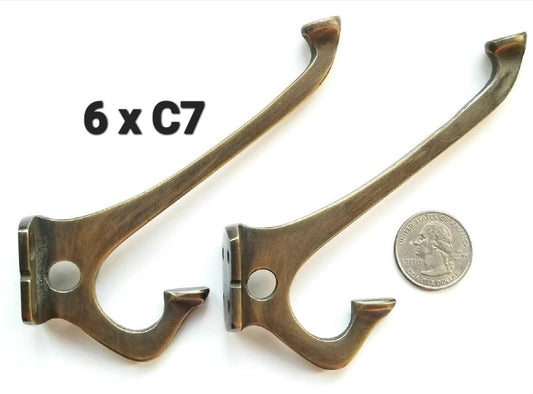 Set of 6 strong solid brass Arts and Crafts, Mission, Frank Lloyd Wright style hooks. For a coat tree, hat rack,towels,kitchen,washroom #C7