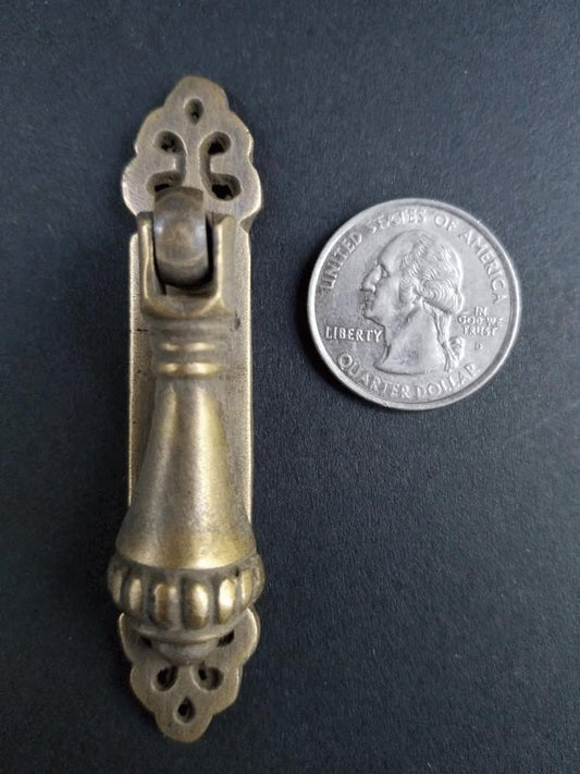 Antique Vintage Style Victorian Vertical Mount Ornate Drop Pulls Handles Solid Brass 2-7/8" long #H6