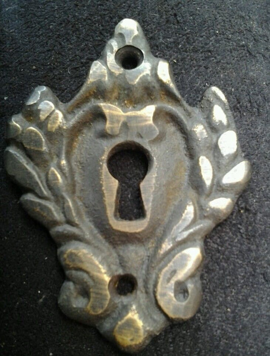 2 x vintage antique eschutcheons,key hole covers,hand made,solid, ornate large size 2 1/4" tall jewelry component #E1