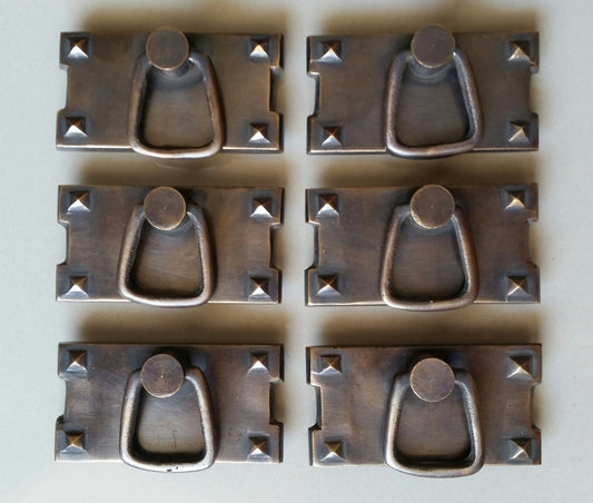 6 x Antique Vntage Style Arts and Crafts, Mission, Frank Lloyd Wright style handles 2-9/16" wide Horizontal. Unlaquered. #H26