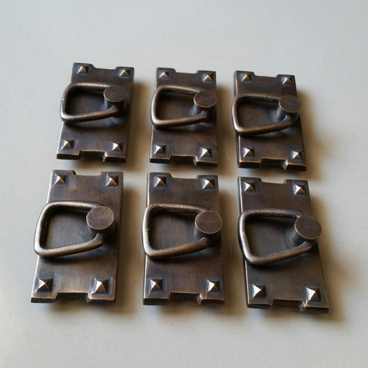 6 x Antique Vntage Style Arts and Crafts, Mission, Frank Lloyd Wright style handles 2-9/16" wide Horizontal. Unlaquered. #H26
