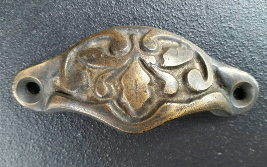 8 solid brass Small Apothecary Drawer Bin Pull handles with Oak Leaf design 2-7/8" wide overall (approx 2-3/8" centers),multi-drawer #A3