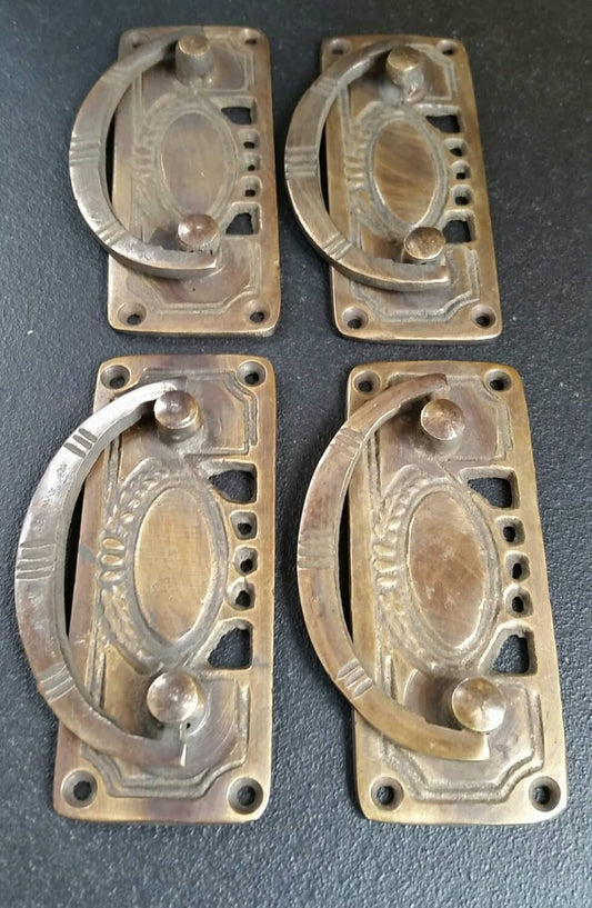 4 x Solid Brass Arts and Crafts style drawer pull handles hardware,non laquered. #H33
