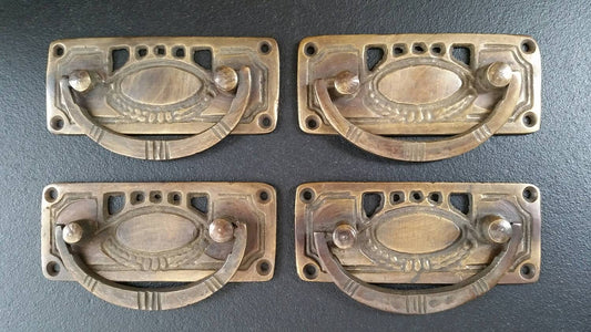 4 x Solid Brass Arts and Crafts style drawer pull handles hardware,non laquered. #H33