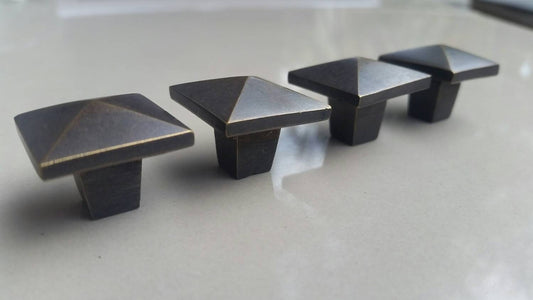 4 x Stickley Mission style solid brass drawer knobs handles pulls.Unlaquered. #K7