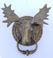 Large unique antique vintage style brass Moose Head Door Knocker approx: 7" wide x 8-1/2"tall  #D5