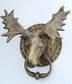 Large unique antique vintage style brass Moose Head Door Knocker approx: 7" wide x 8-1/2"tall  #D5